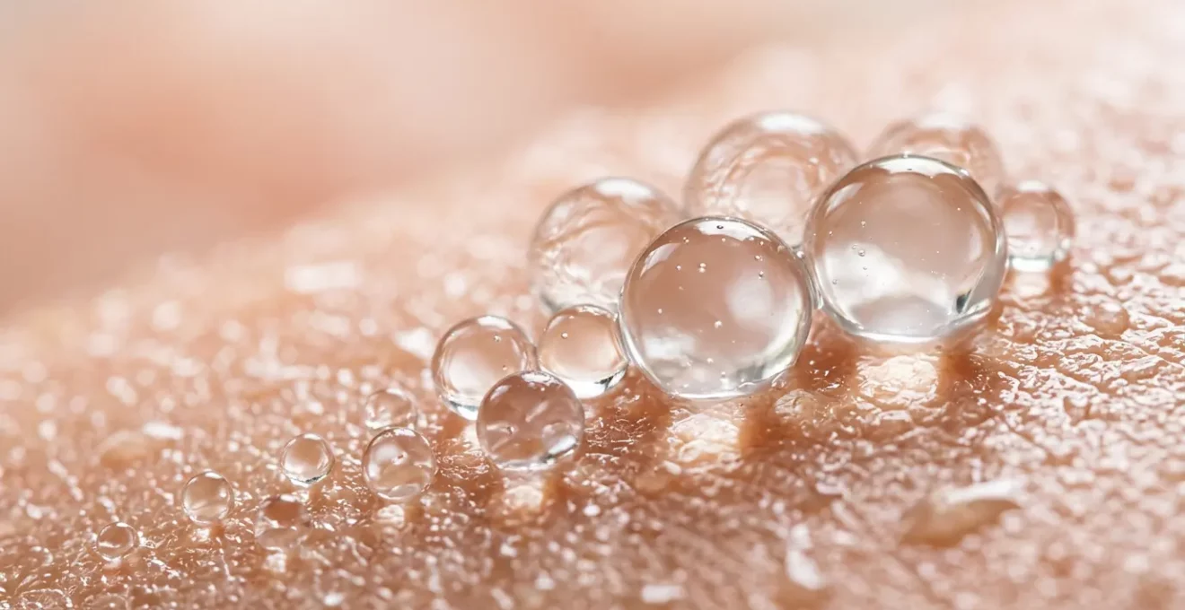 Représentation artistique de l'hydratation de la peau par l'acide hyaluronique avec différents poids moléculaires