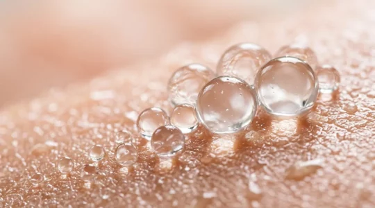 Représentation artistique de l'hydratation de la peau par l'acide hyaluronique avec différents poids moléculaires