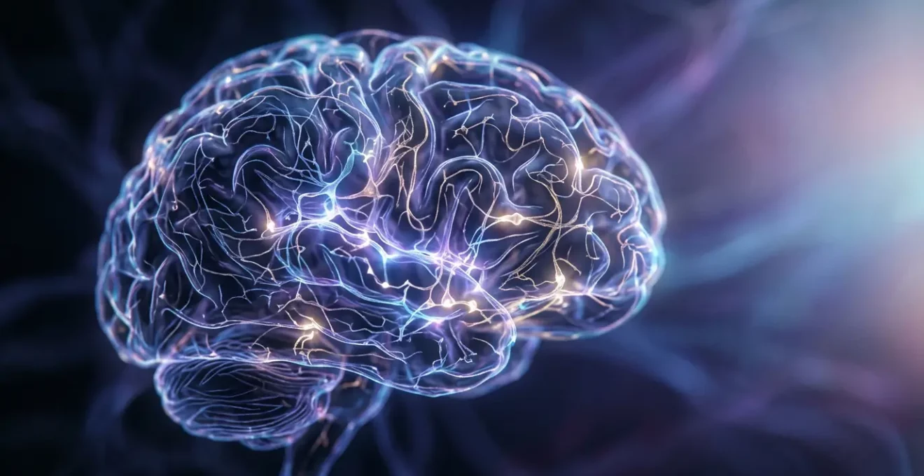 Vue artistique d'un cerveau humain avec des connexions neuronales lumineuses se régénérant progressivement