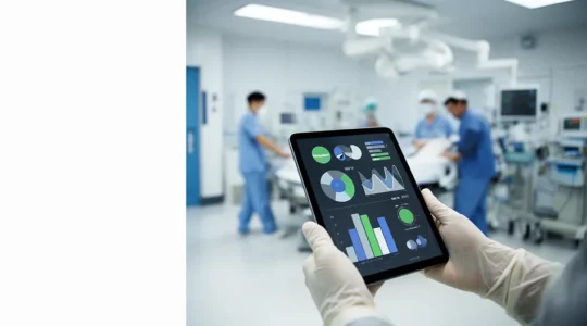 Équipe médicale aux urgences consultant un dossier médical numérique sur tablette pour accéder aux informations vitales d'un patient