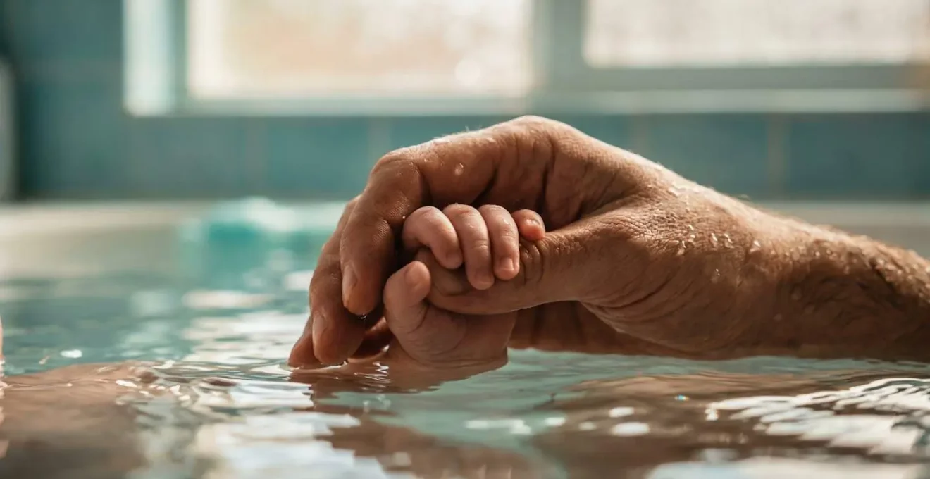 Parent et bébé dans un bain partagé créant une connexion sensorielle unique