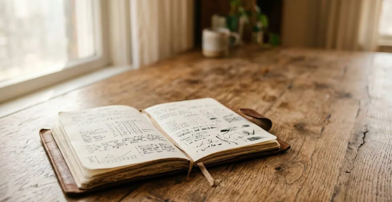 Carnet de suivi du sevrage avec courbe de progression et notes manuscrites floues
