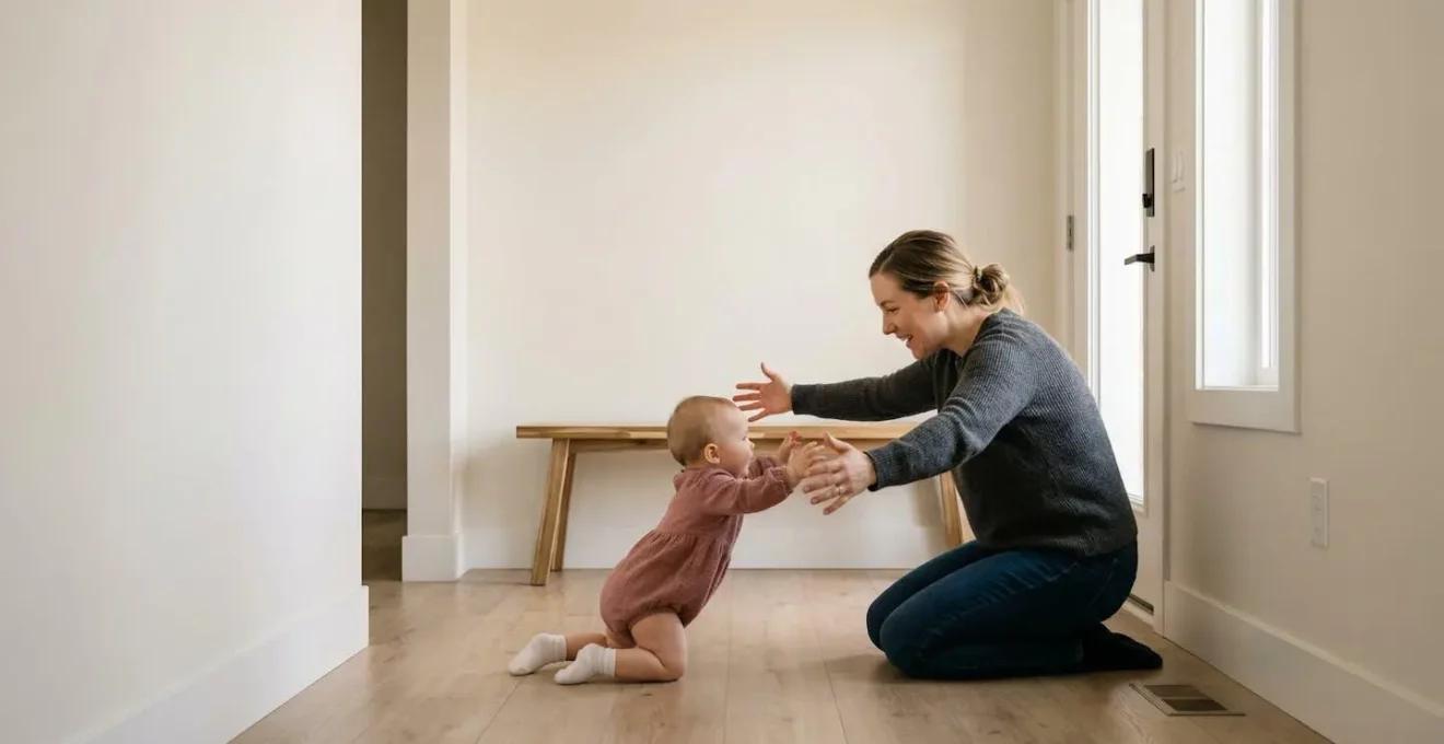 Moment de retrouvailles tendres entre parent et bébé après une journée de séparation